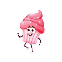 Cartoon pink cupcake dancing vector character