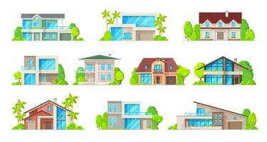 Building icons of real estate houses and cottages vector