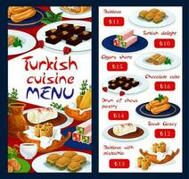 Turkish cuisine food menu, pastry sweet desserts vector