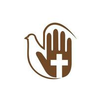 Christianity cross, dove and priest hand, religion vector