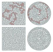 Labyrinth maze game, square and circle puzzle vector