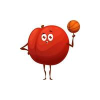 Peach fruit with basketball ball, cartoon food vector