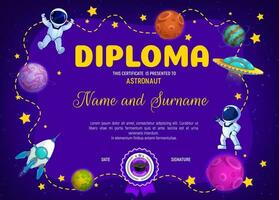 Education diploma with cartoon space and planets vector
