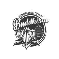 Buddhism religion icon, Buddhist temple and lotus vector