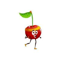 Cartoon running funny cherry, vector sports berry