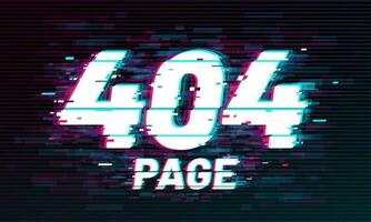 404 page glitch effect, not found error background vector