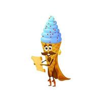 Cartoon ice cream cone pirate character with map vector