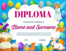 diploma de niños educación con Pascua de Resurrección huevos vector