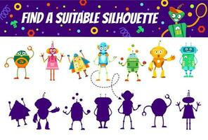 Find suitable silhouette game with cartoon robots vector