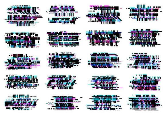 Glitch effect, abstract glitched vector icons