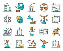 Genetics medicine and physics science line icons vector