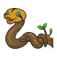 Cute golden child reticulated python cartoon on tree branch vector