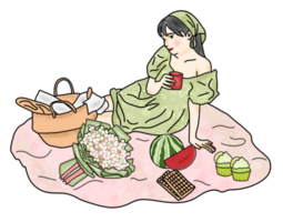 girl having a picnic in the park png