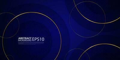 Abstract 3d dark blue circle gradient background with gold ring pattern. Trendy gold lines element. Eps10 vector