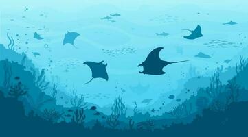 Underwater landscape background with manta ray vector