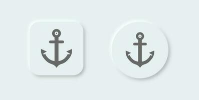 Anchor solid icon in neomorphic design style. Nautical signs vector illustration.