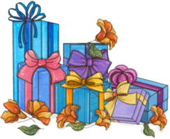 Gift box for women, decorated with flowers. png