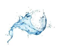 Liquid water splash, wave with swirl and drops vector