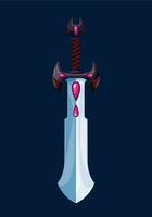 Magical cartoon sword blade with red crystals vector