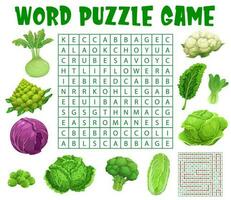 Raw cabbage vegetables, word search puzzle game vector