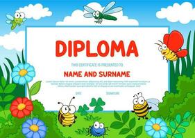 Education diploma kindergarten certificate insects vector