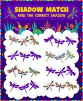 Dragonfly shadow match kids riddle, vector game