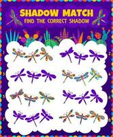 Dragonfly shadow match kids riddle, vector game