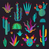 Cartoon mexican cactuses, colorful vector plants