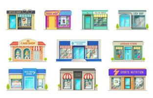 Shop, store and street market building icons vector