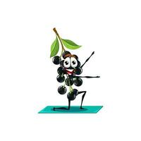 Cartoon honeysuckle berry character in yoga pose vector