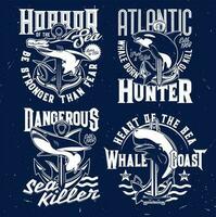 tiburón, ballena pez, náutico marina camiseta huellas dactilares vector