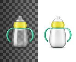 Baby bottle milk feeding, realistic mockup vector