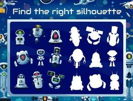 Kids game with robot silhouettes, puzzle or riddle vector