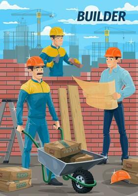 Engineer architect, builder mason at construction