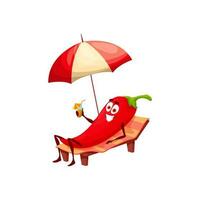 Cartoon character chilli pepper resting on lounge vector