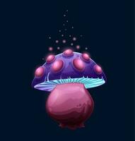 Fantasy magic purple mushroom with growths vector