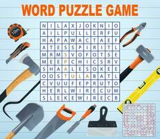DIY and repair tools word search puzzle quiz game vector