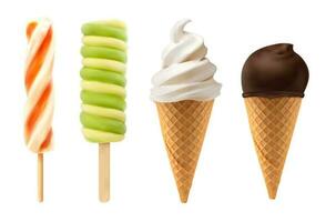 Soft serve realistic ice cream caramel waffle cone vector