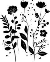 Vintage Flowers, Black and White Vector illustration