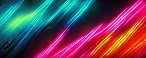 illustration of gaming background abstract, cyberpunk style of gamer wallpaper, neon glow light of sci-fi. Glowing iridescent neon lights for both light and dark backgrounds. photo