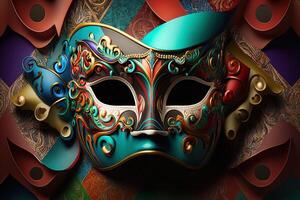 Illustration, multicolored carnival mask party inspired in ancient venetian dominos photo