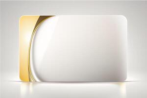 a white card for mockup, horizontal rectangular with rounded corner shapes, front view, stunning light, studio light, reflexion of hundred fine lines of gold reflection, white background photo