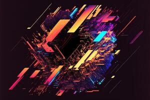 Abstract background with interlaced digital glitch and distortion effect. Futuristic cyberpunk design. Retro futurism, web punk, rave 80s 90s cyberpunk aesthetic techno neon colors. photo