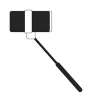 Handheld selfie stick with mobile phone flat monochrome isolated vector object. Cellphone accessory. Editable black and white line art drawing. Simple outline spot illustration for web graphic design