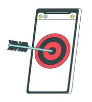 Target audience in mobile marketing flat line concept vector spot illustration. Target arrow in smartphone 2D cartoon outline object on white for web UI design. Editable isolated colorful hero image