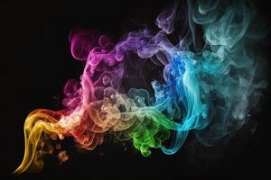 a colorful smoke cloud is shown in this image, it looks like it is floating in the air and is very dark and blue and yellow, with a black background. photo