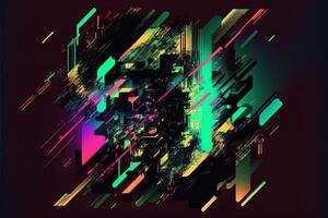 Abstract background with interlaced digital glitch and distortion effect. Futuristic cyberpunk design. Retro futurism, web punk, rave 80s 90s cyberpunk aesthetic techno neon colors. photo