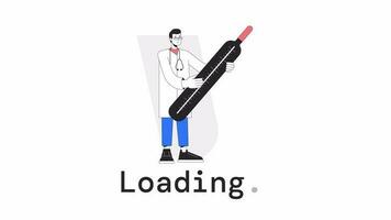 Fever check loader animation. Doctor male measuring body temperature. Flash message 4K video footage. Isolated outline colour loading animation with alpha channel transparency for UI, UX web design