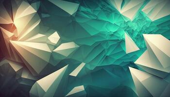 Polygonal high resolution pattern for background, white and teal and green flares. Abstract hexagonal polygonal low poly triangular high resolution futuristic green energetic background photo