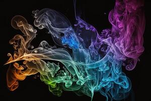 a colorful smoke cloud is shown in this image, it looks like it is floating in the air and is very dark and blue and yellow, with a black background. photo